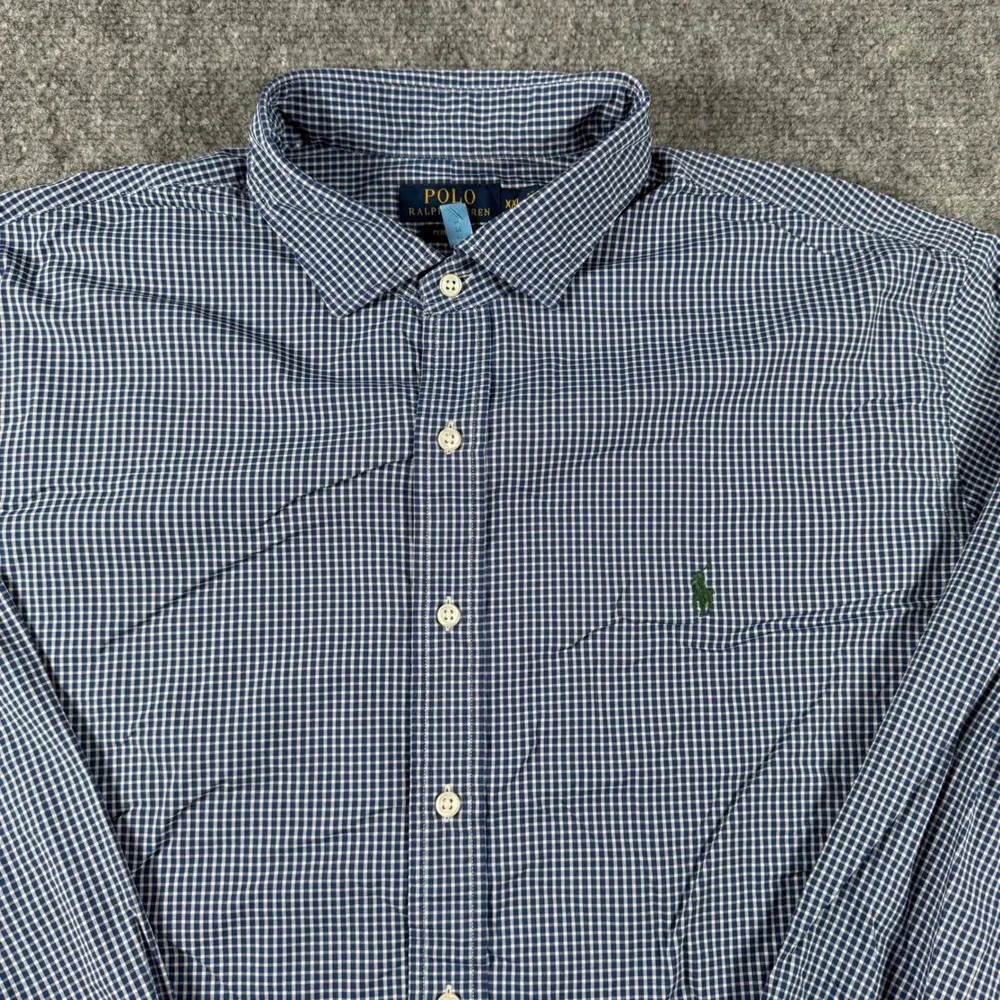 Polo Ralph Lauren Button Shirt Mens XXL Blue Gingham Performance Long Sleeve